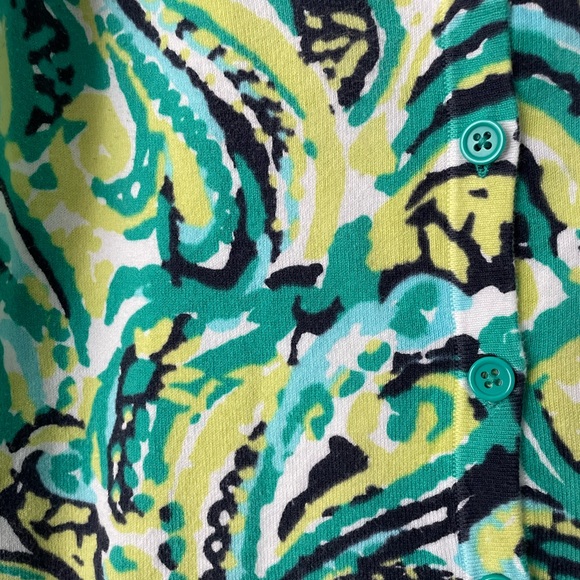 New Merona Large Blue/Green Paisley V-Neck Long Sleeve Button Up Cardigan - Picture 2 of 6